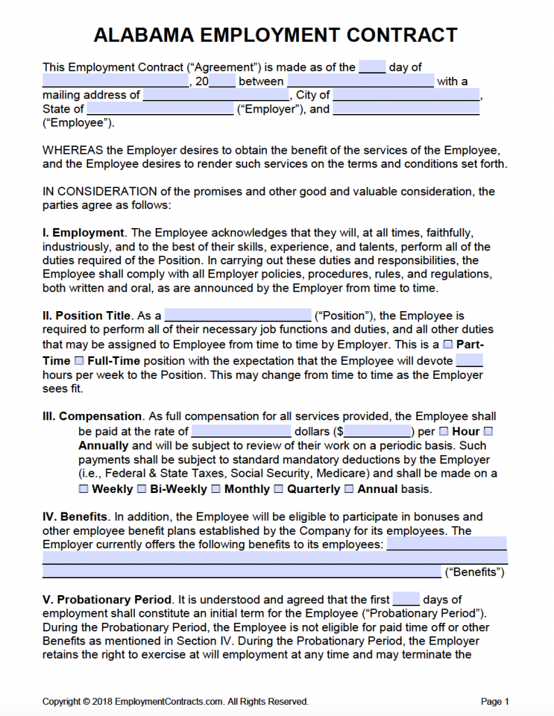 Alabama Employment Contract Template | PDF | Word