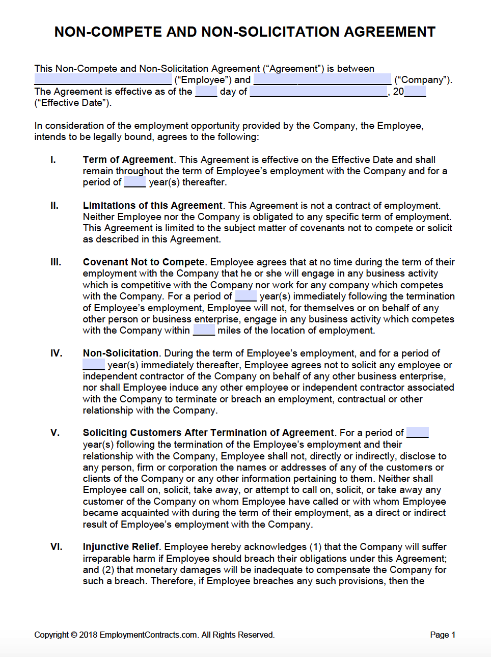 Free Non-Compete & Non-Solicitation Agreements  PDF  Word With Regard To standard non compete agreement template