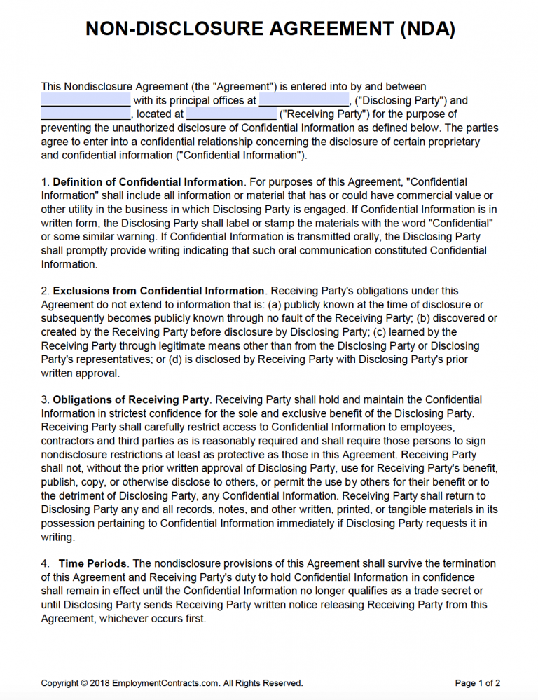 Non-Disclosure Agreement (NDA) Templates | PDF | Word