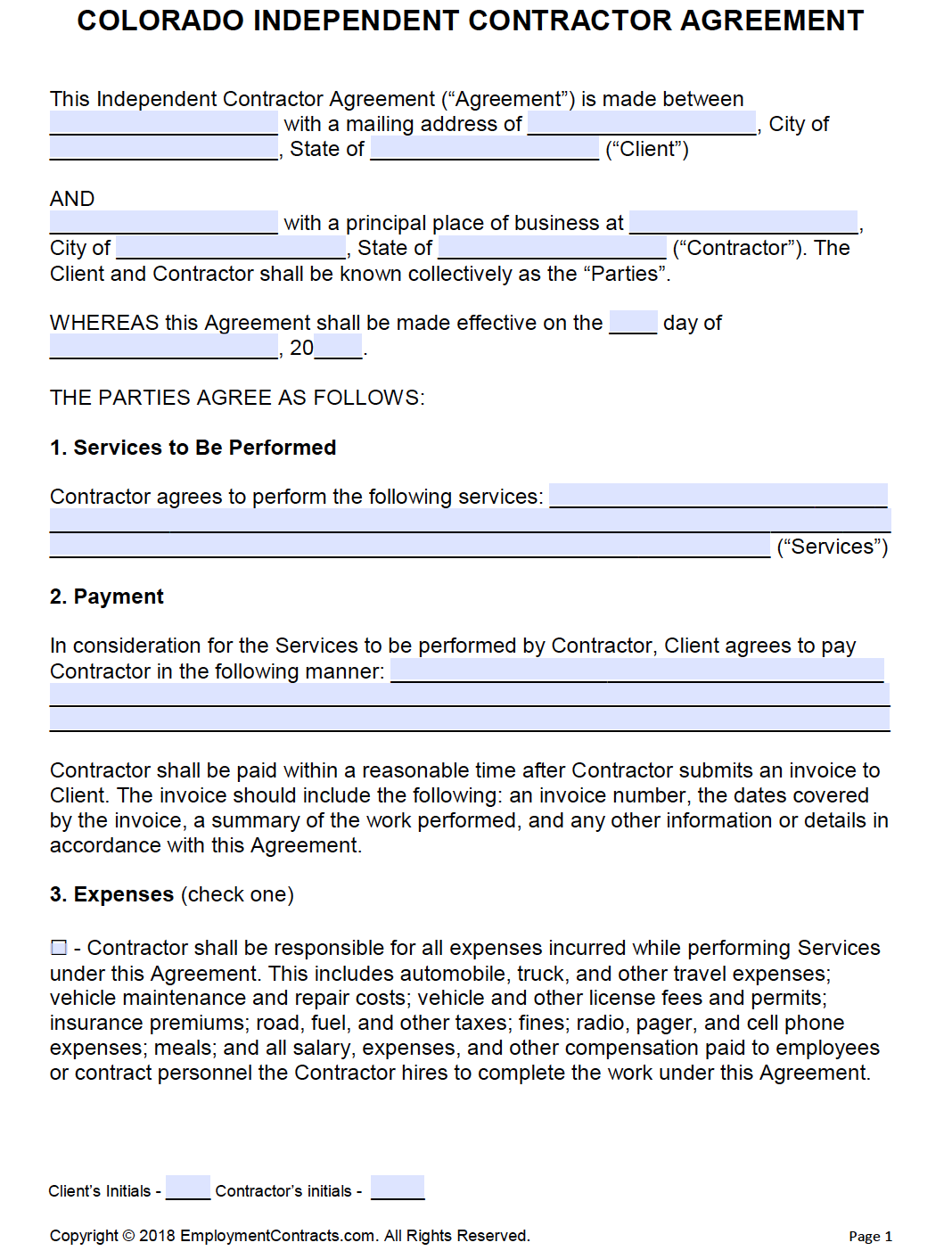 Colorado Independent Contractor Agreement PDF Word