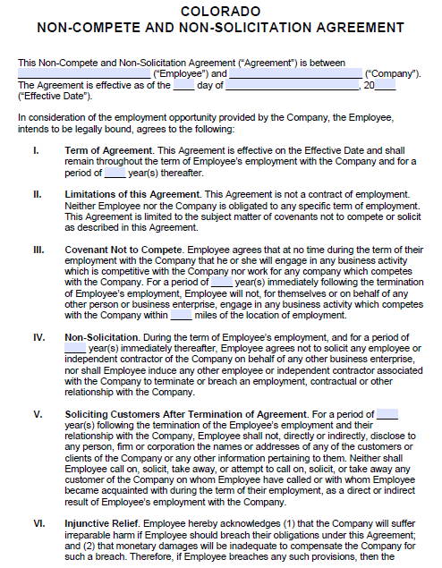 Colorado Non Compete Non Solicitation Agreement PDF Word