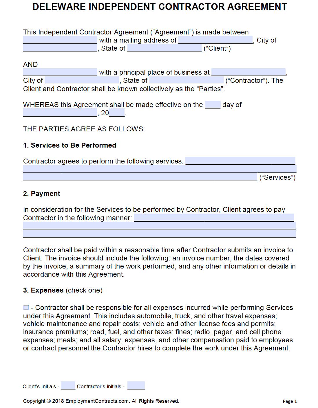 Delaware Independent Contractor Agreement PDF Word