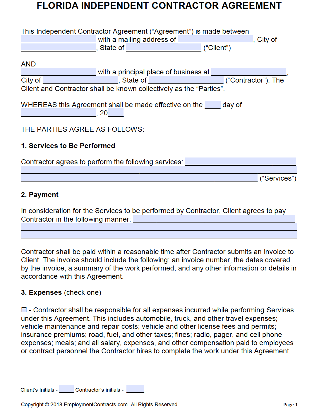 Florida Independent Contractor Agreement Pdf Word 7308