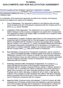 Florida Non-Compete &amp; Non-Solicitation Agreement | PDF | Word