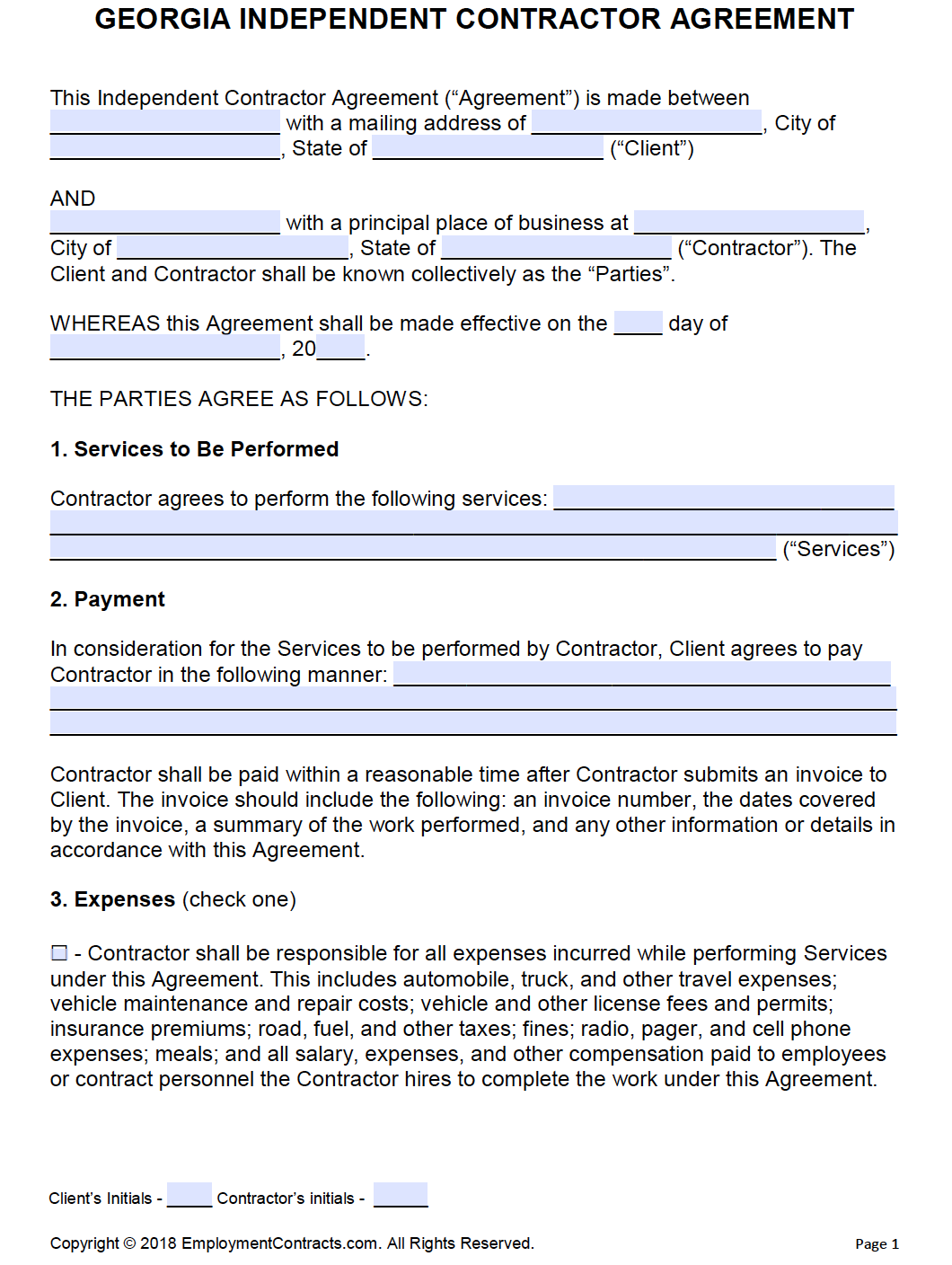 Georgia Independent Contractor Agreement PDF Word