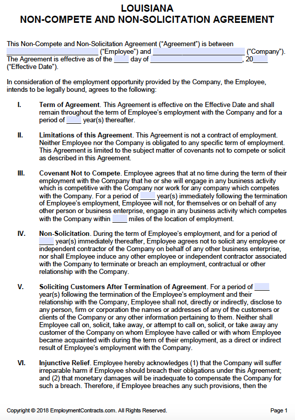 Louisiana Non-Compete &amp; Non-Solicitation Agreement | PDF | Word
