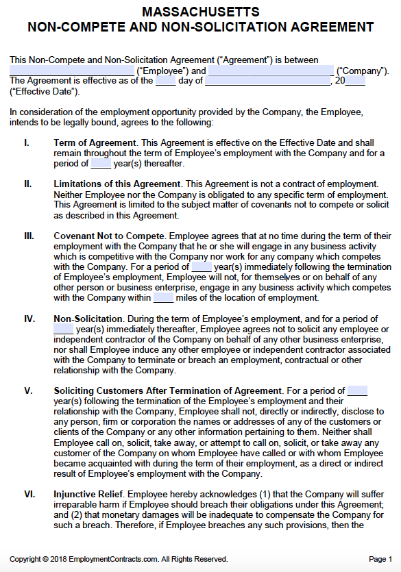 Massachusetts & NonSolicitation Agreement PDF Word