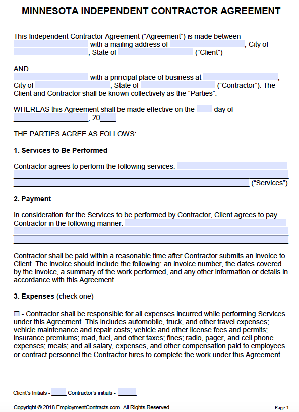 Minnesota Independent Contractor Agreement PDF Word
