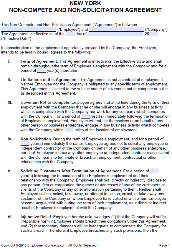 New York Non Compete Non Solicitation Agreement PDF Word