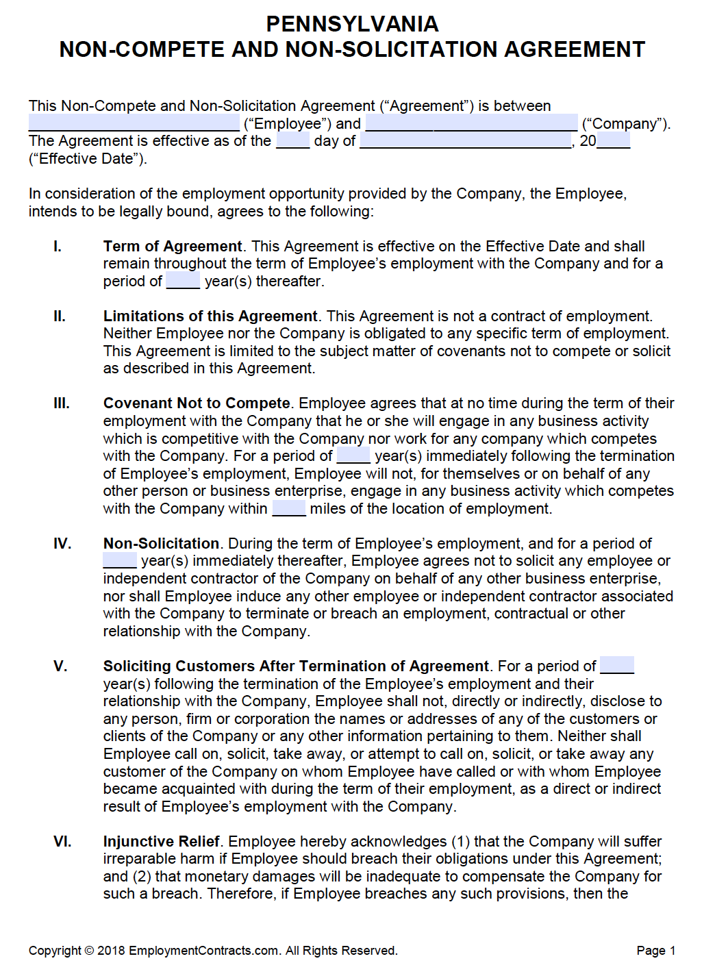 Pennsylvania Non Compete Non Solicitation Agreement PDF Word