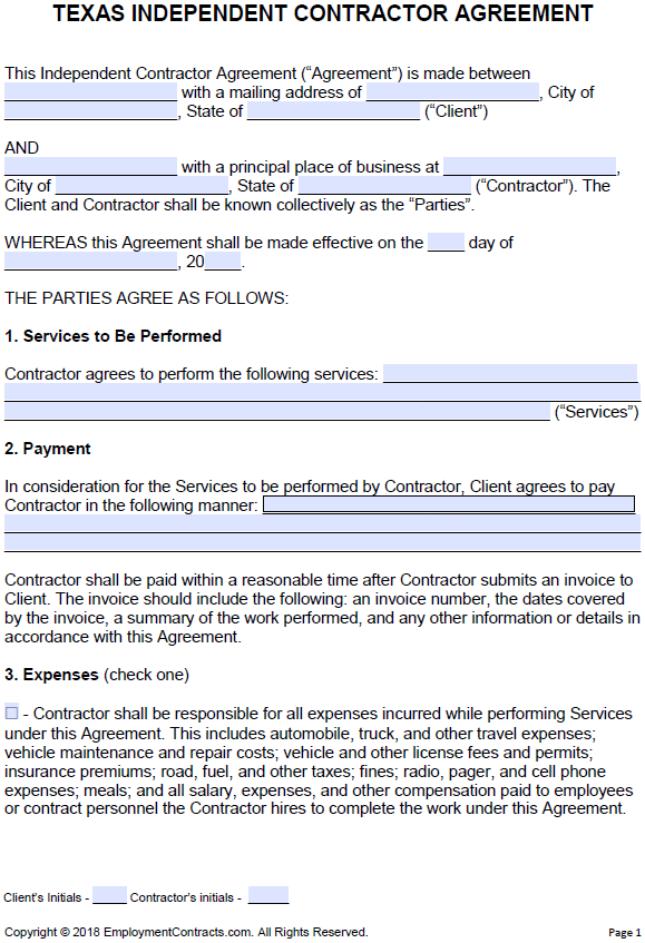 Texas Independent Contractor Agreement PDF Word