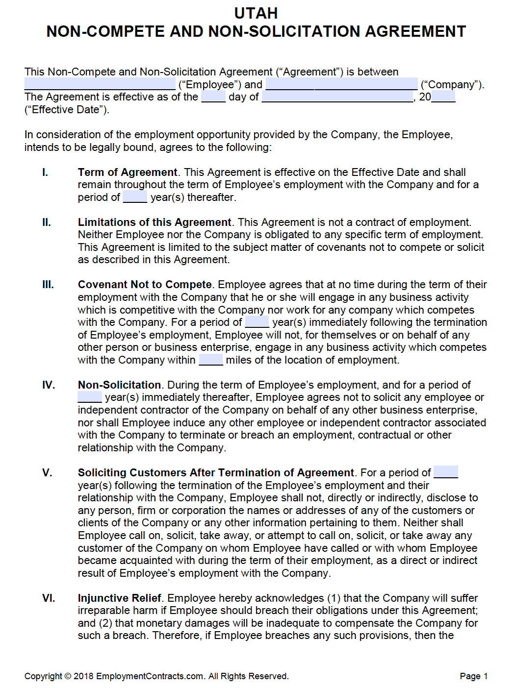 Free Utah Non Compete Non Solicitation Agreement PDF Word