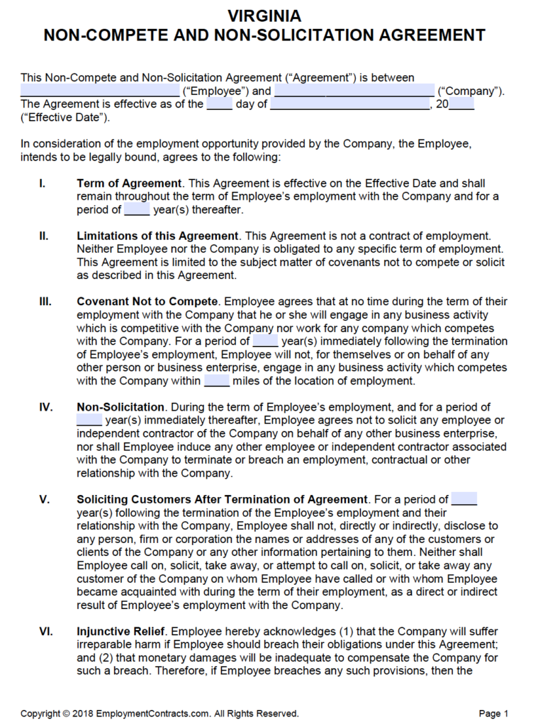 Virginia & NonSolicitation Agreement PDF Word