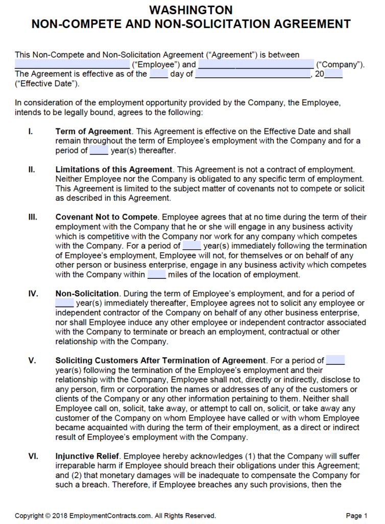 Washington & NonSolicitation Agreement PDF Word