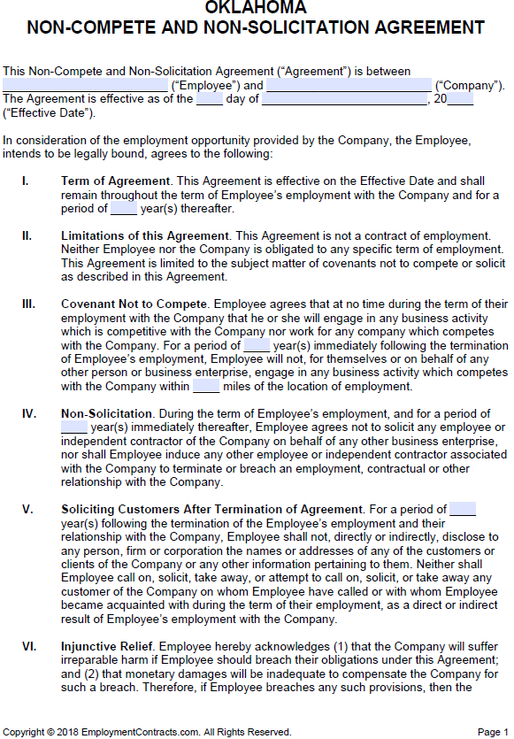 Oklahoma Non-Compete & Non-Solicitation Agreement | PDF | Word