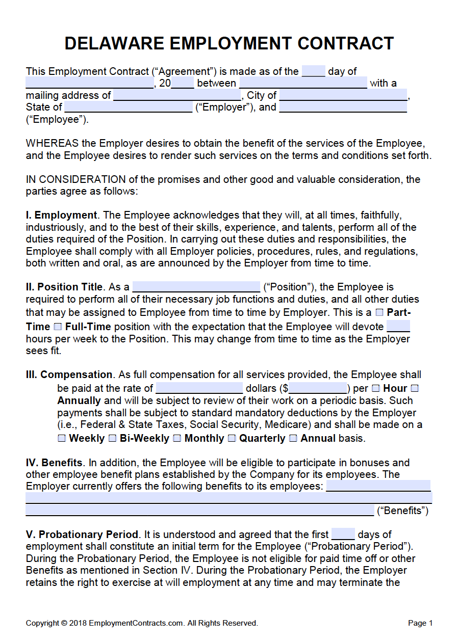 Delaware Employment Contract Template PDF Word