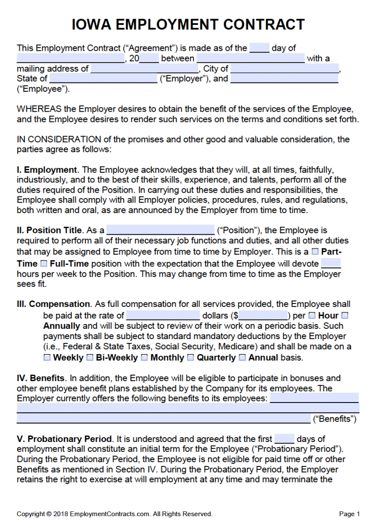 Iowa Employment Contract Template | PDF | Word