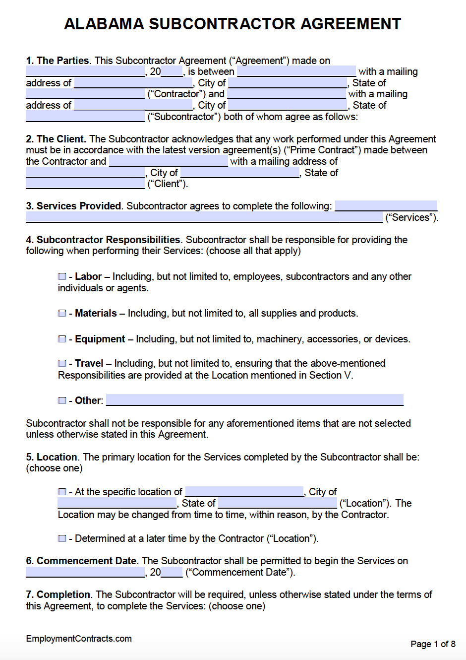 Alabama Subcontractor Agreement Template PDF Word