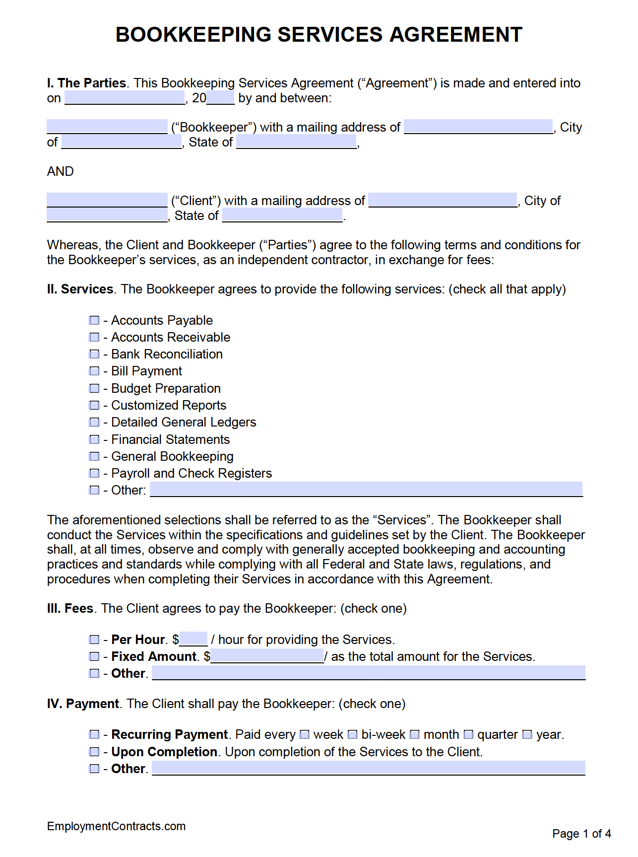 Bookkeeping Services Agreement Template PDF Word
