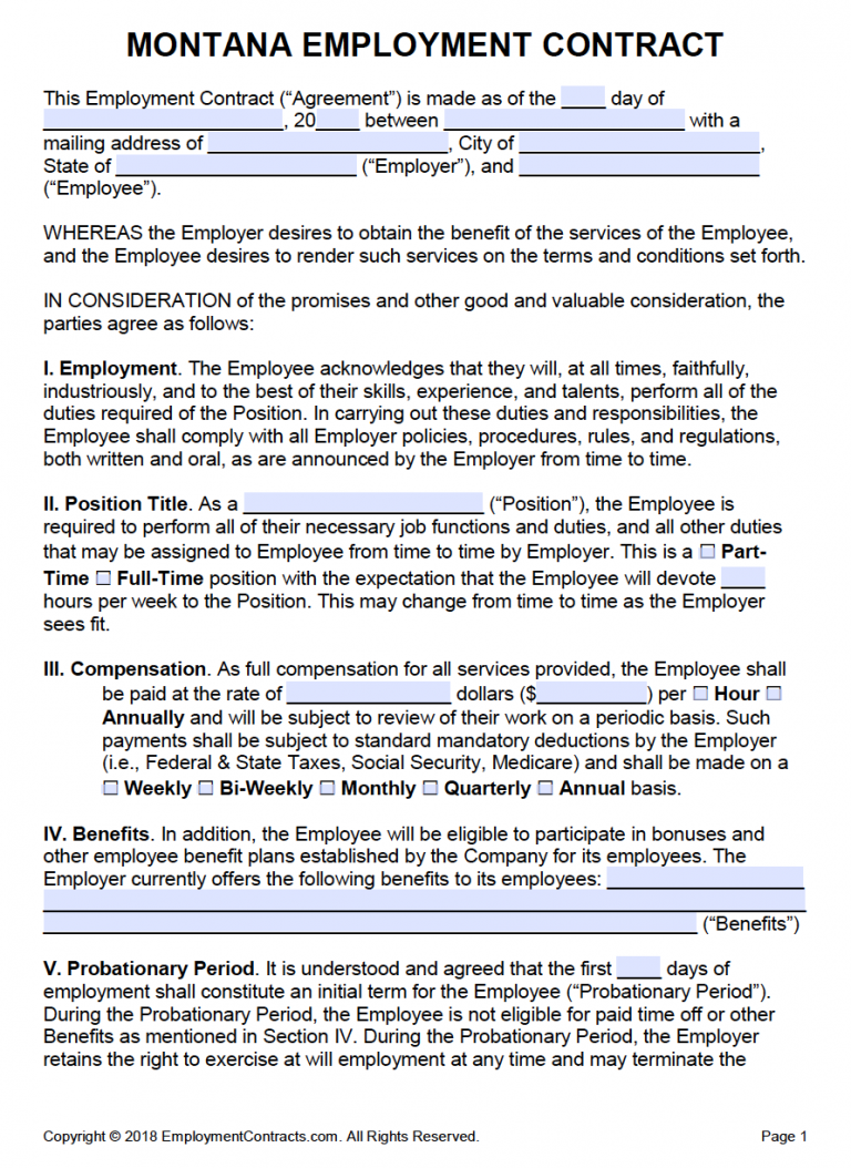 Montana Employment Contract Template Pdf Word 9391