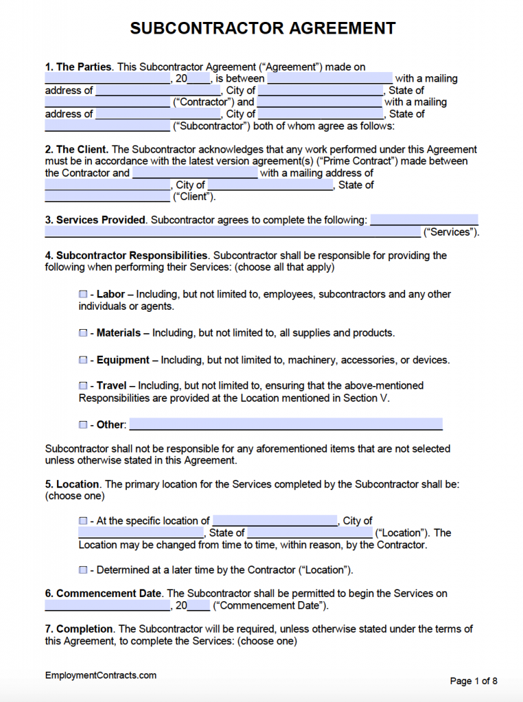 Subcontractor Agreement Template | PDF | Word