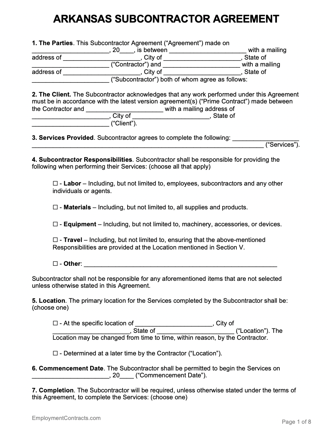 Arkansas Subcontractor Agreement Template | PDF | Word