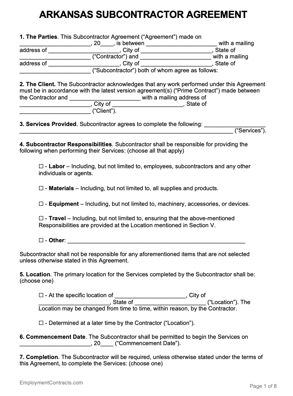 Subcontractor agreement template california