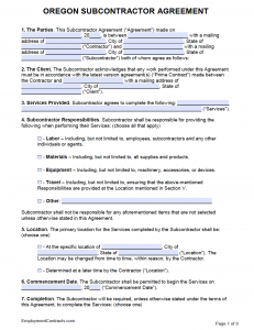 Oregon Subcontractor Agreement Template | PDF | Word