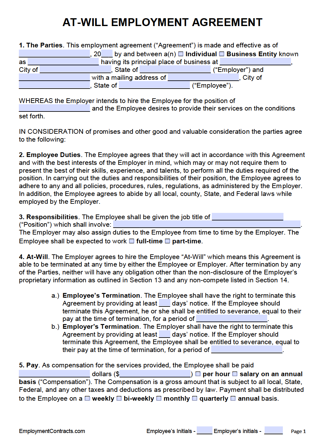 AtWill Employment Contract Template PDF Word