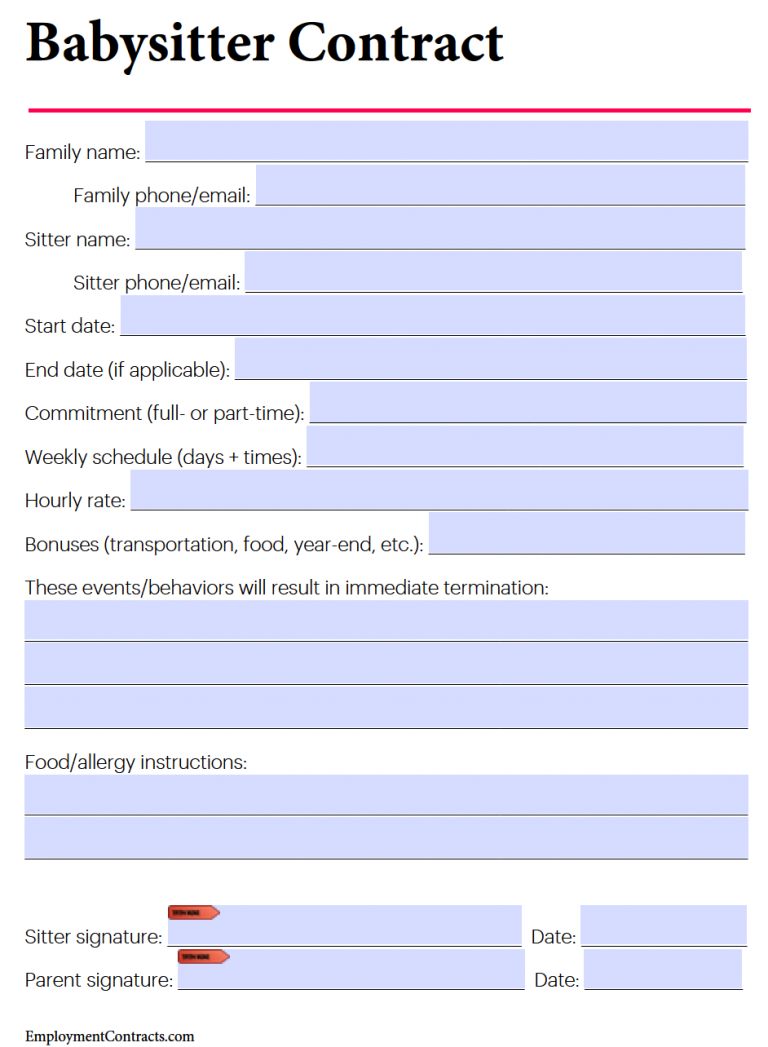 Babysitter Contract Template PDF