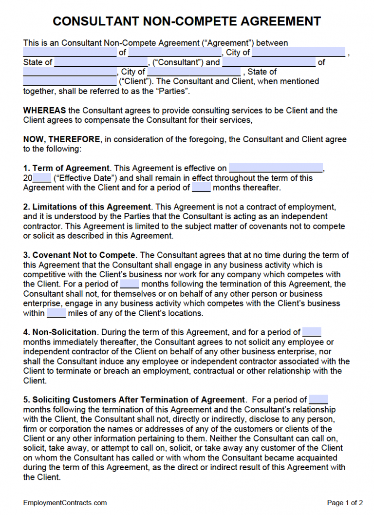 Consultant Non-Compete Agreement Template | PDF | Word