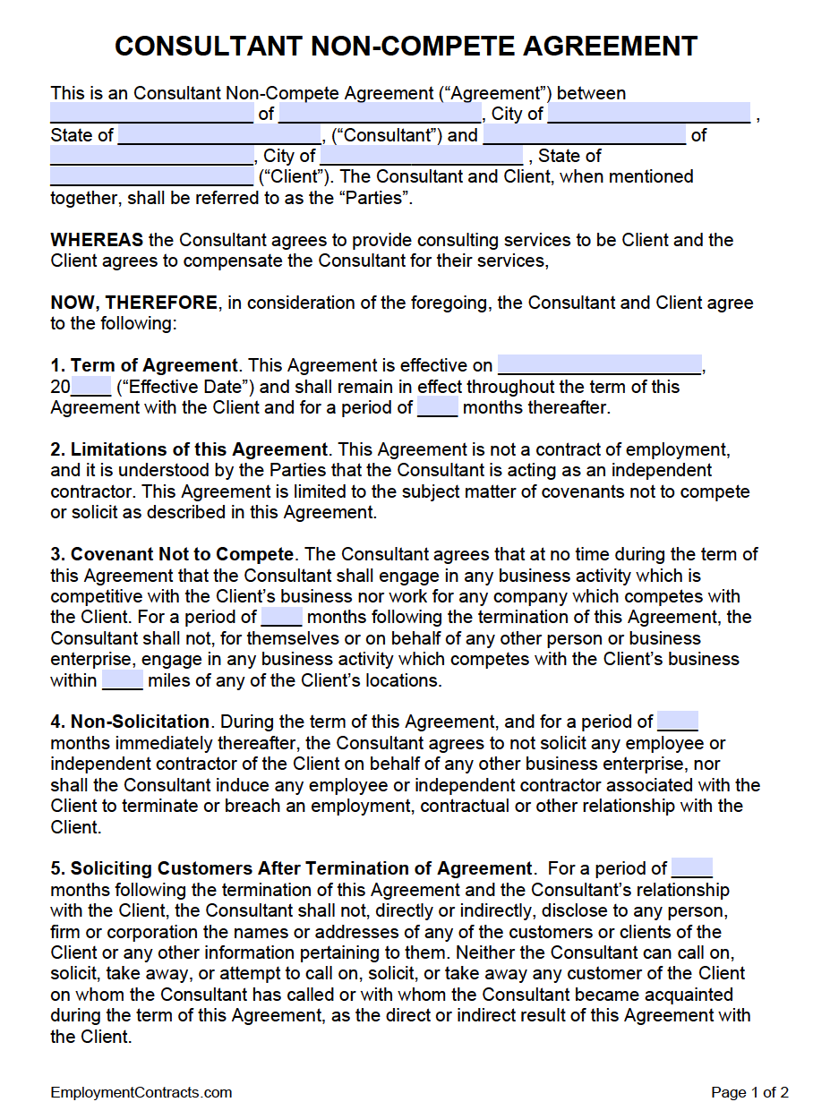 Non Compete Agreement Template Pdf