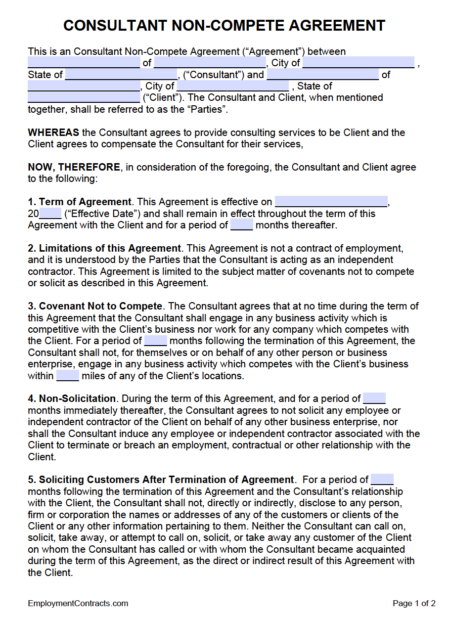 Consultant Non Compete Agreement Template PDF Word