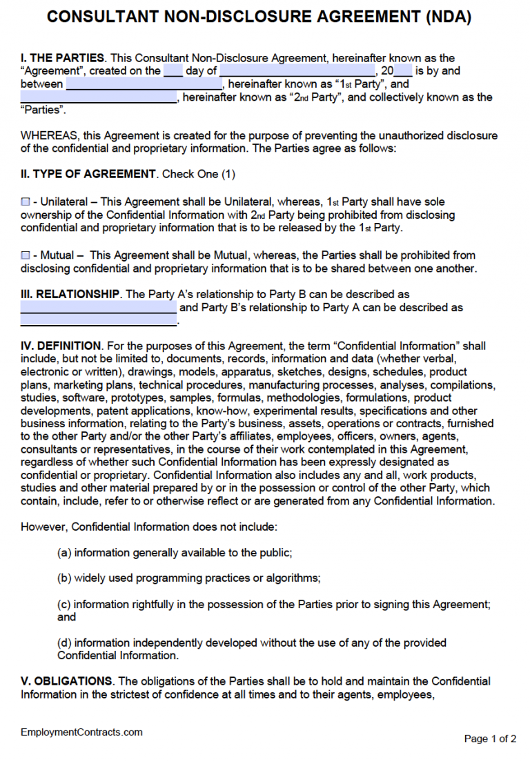 Consultant NonDisclosure Agreement PDF Word