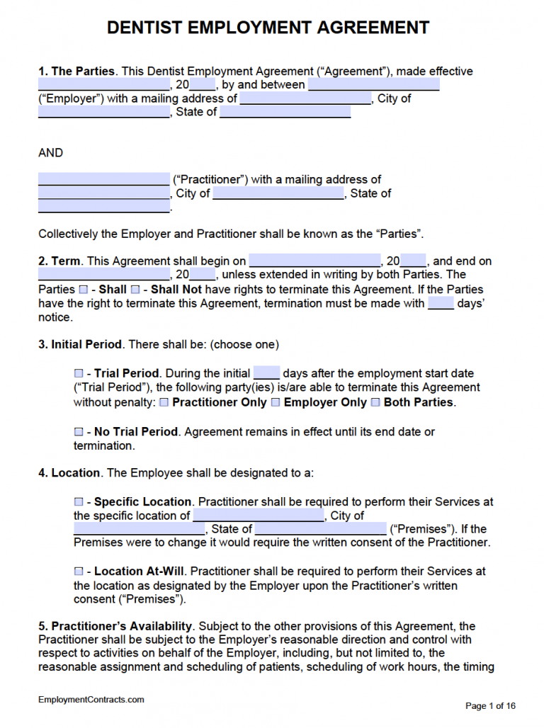 Dentist Employment Contract (Template) | PDF | Word