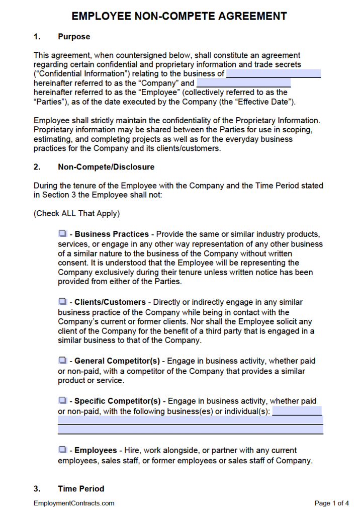 Employee Non Compete Agreement Template PDF Word