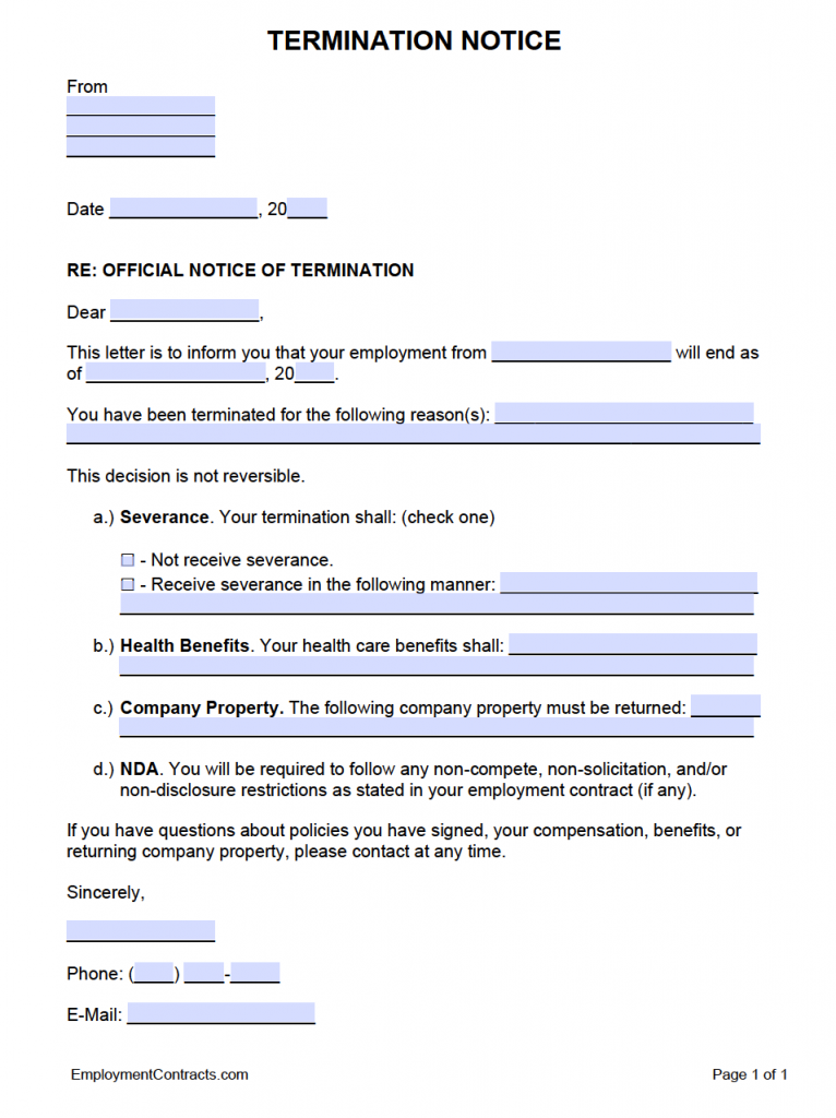 Employee Termination Form Free Printable Documents Gambaran