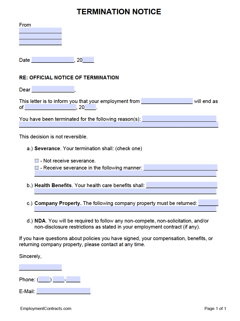 Printable Termination Form Template