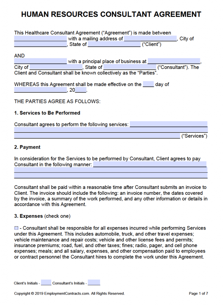 Human Resources (HR) Consultant Agreement | PDF | Word