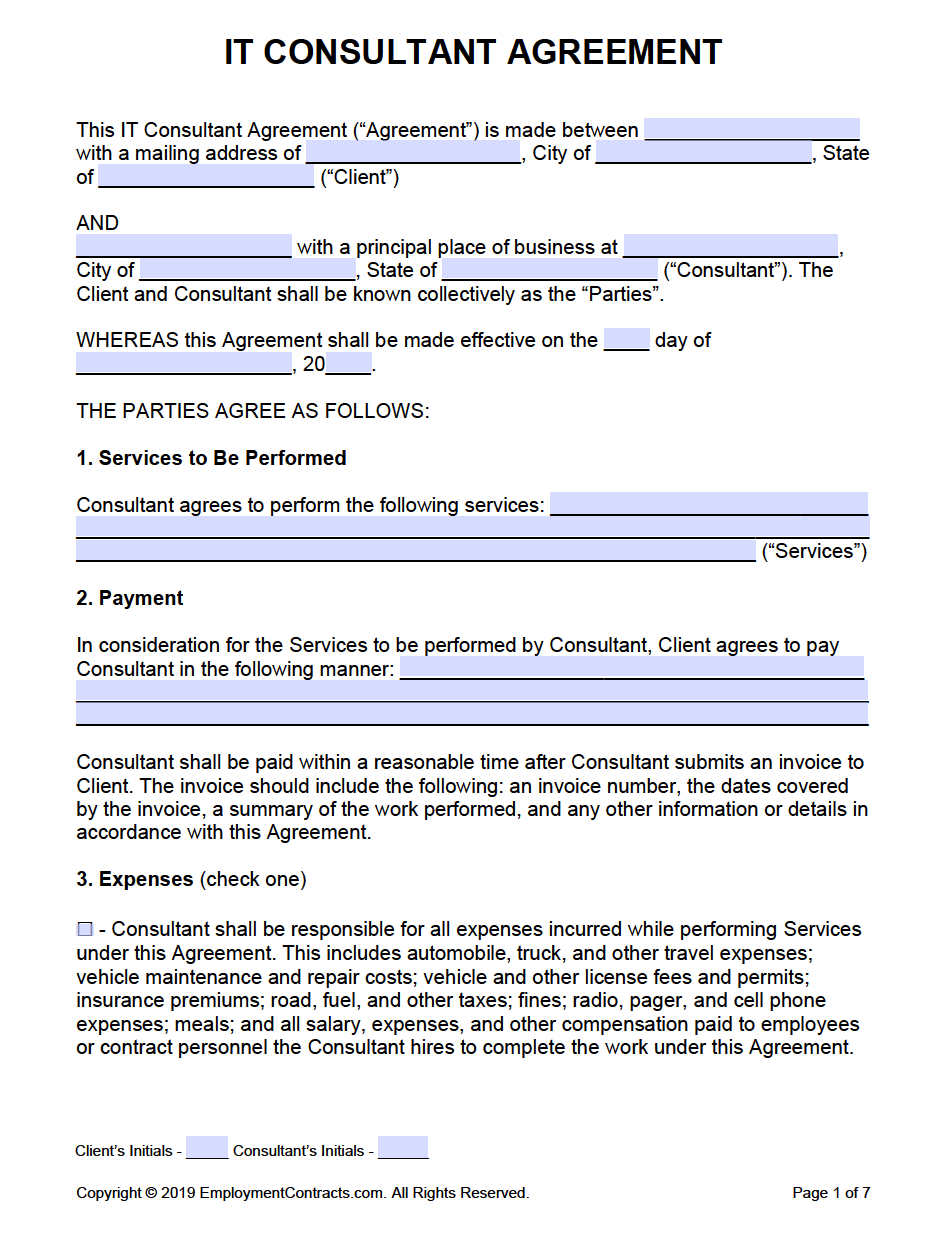information technology client contract template