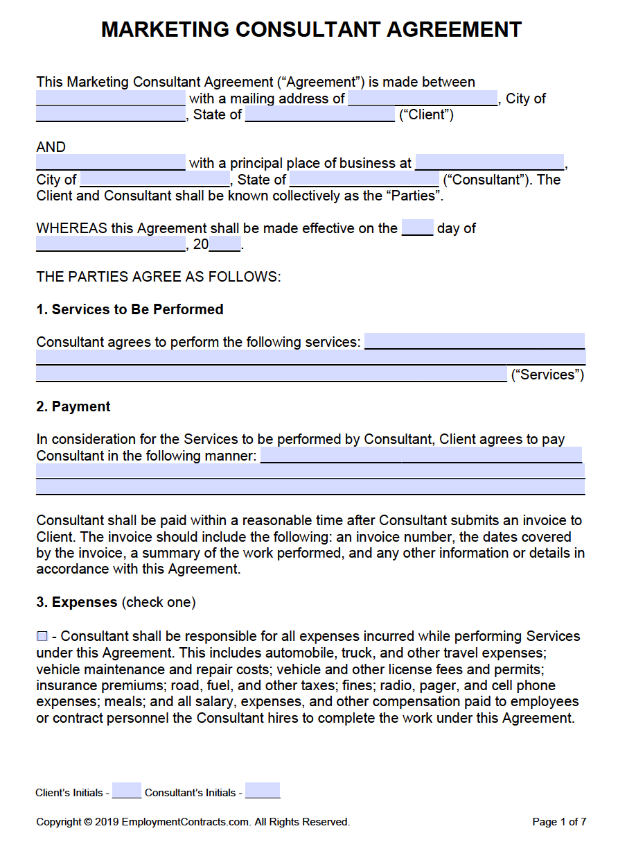 Marketing Consultant Agreement PDF Word