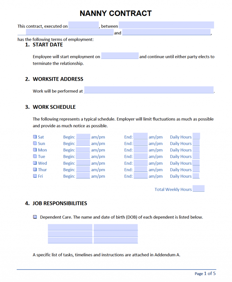 Nanny Contract Template PDF