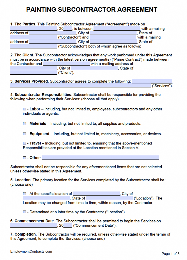 Painting Subcontractor Agreement | PDF | Word