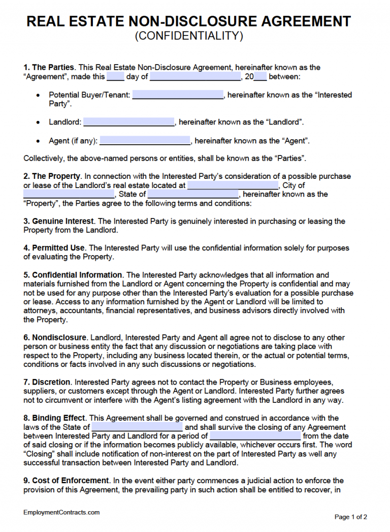 Non Disclosure Agreement In Microsoft Word