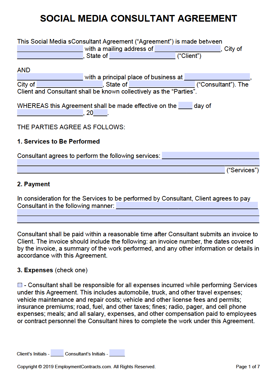 Social Media Consultant Agreement PDF Word