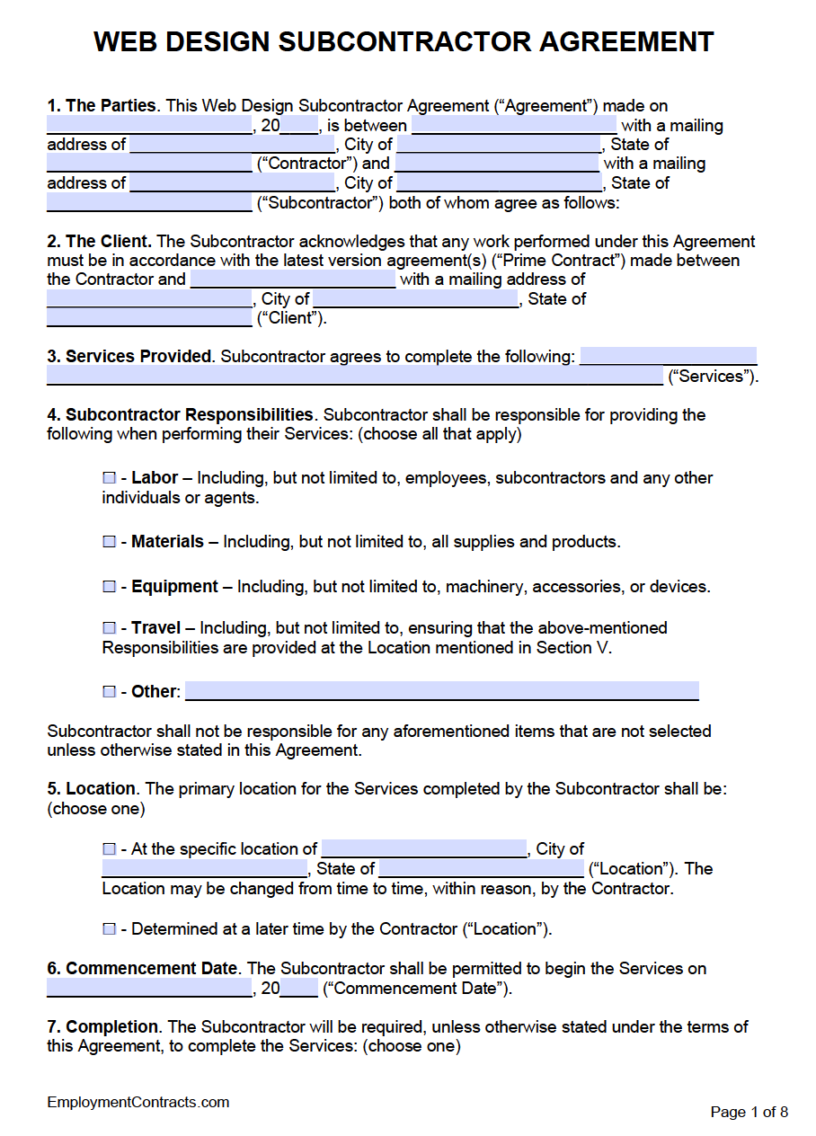 Web Design Subcontractor Agreement PDF Word