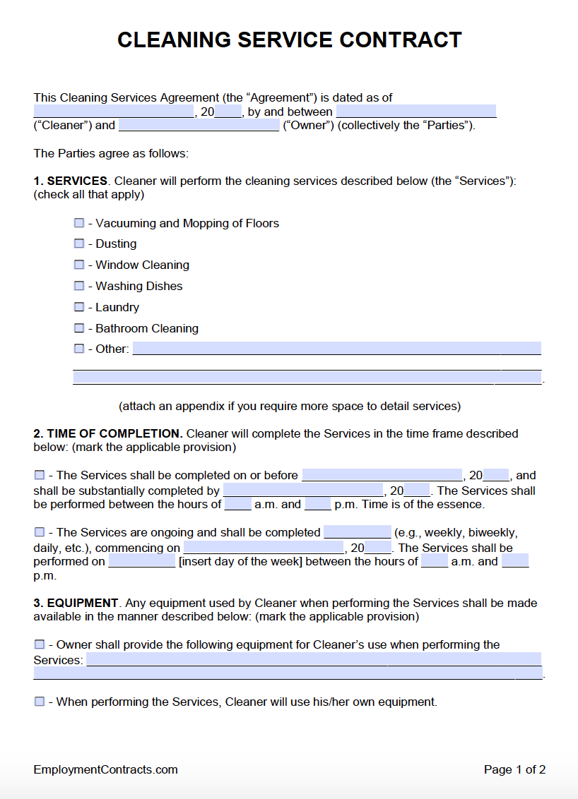 36+ Sample Contract For House Cleaning Service Background sample